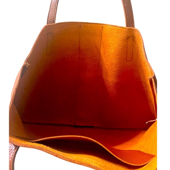 Vince Camuto Brown Black Faux Leather Striped Luck Tote Handbag - Picture 4 of 4